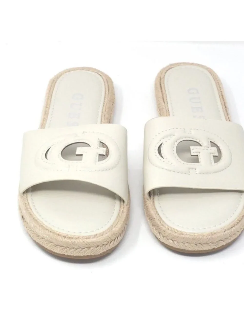 Guess Katica Cream 150 Logo Espadrille Slide Sandals US 7.5M